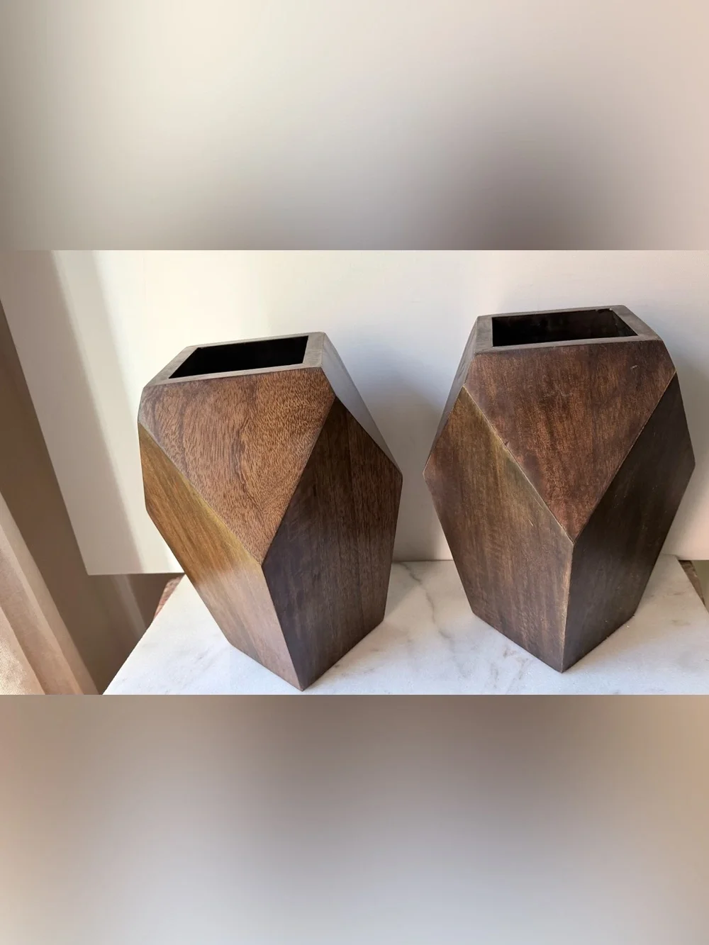 Handcrafted Geometric Wooden vase planter set of 2